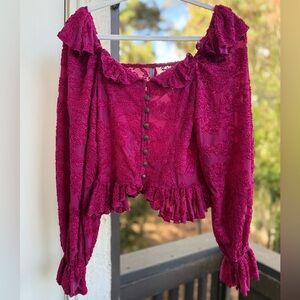 Anthropologie Pink Floral Sheer Blouse